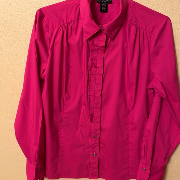 Apostrophe Stretch pink long sleeve blouse XL tuxedo placket in front - Picture 8 of 8